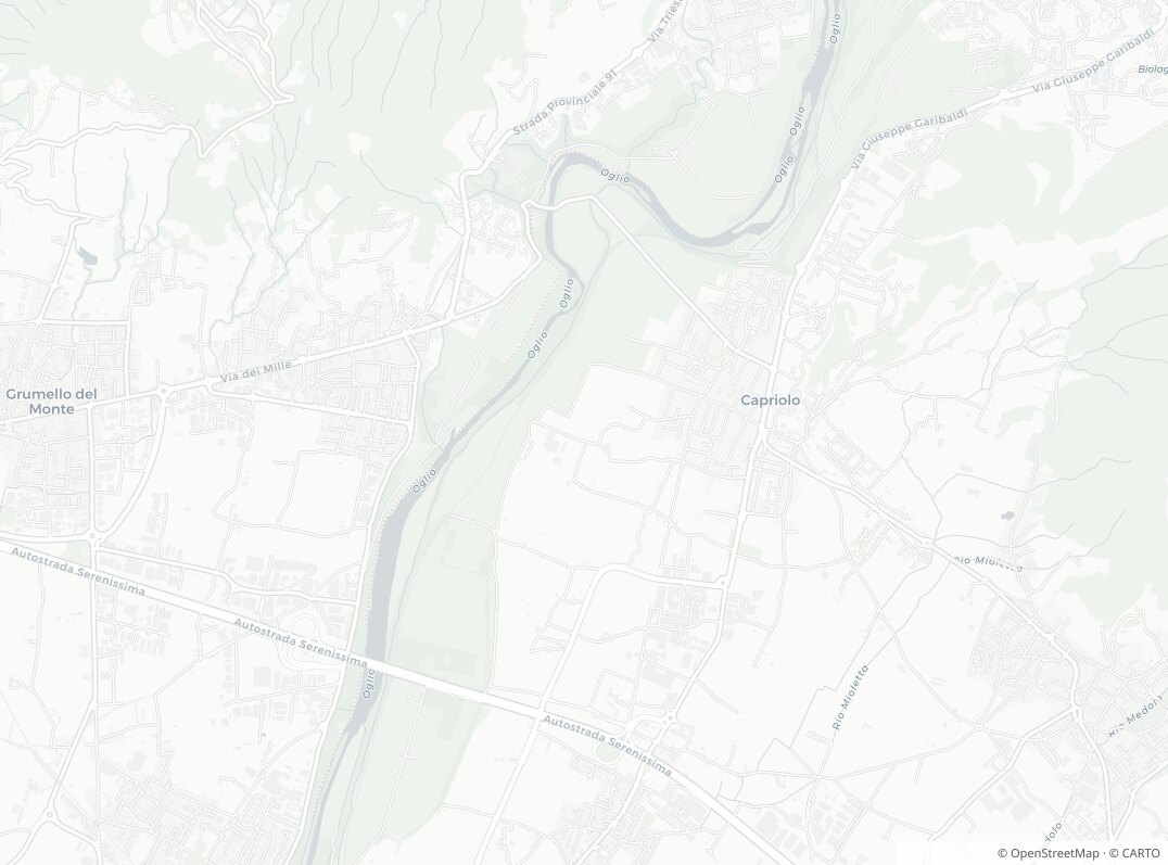 Mappa della zona della ricerca di Kiki, lungo il fiume Oglio presso Capriolo (BS)